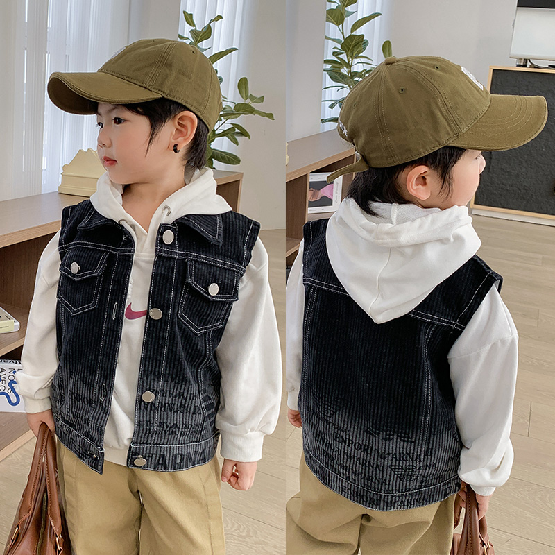 Kids Outdoor Vest - Erkek Siyah kot yelek Bahar Sonbahar