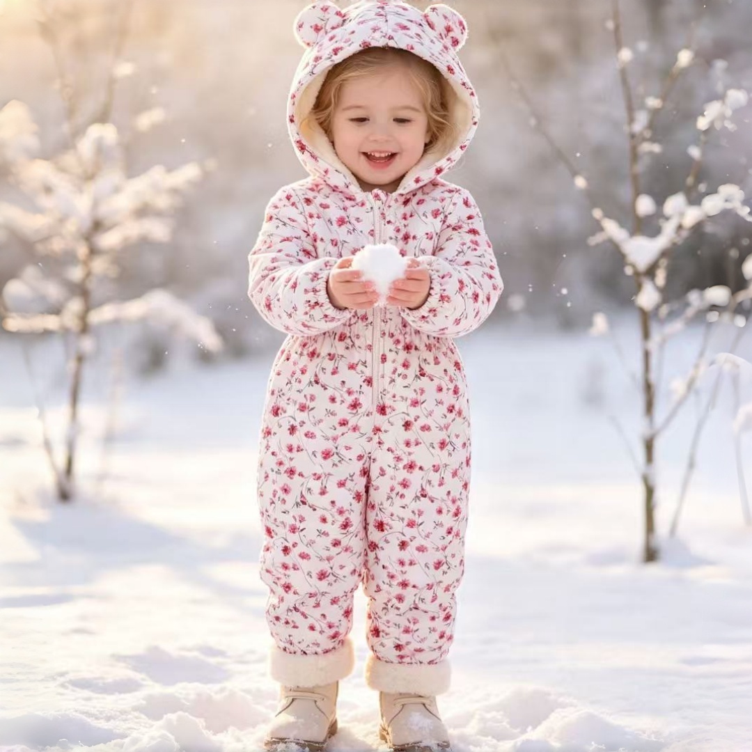 Kids Outdoor Jumpsuit - Kız Çocukları Sonbahar/Kış Fermuarlı Kapüşonlu Tulum