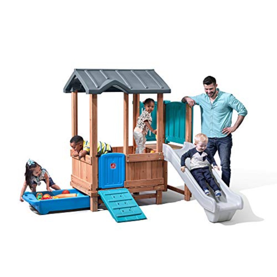 Kids Outdoor Swing Set - Ormanlık Macera Oyun Evi ve Kaydırak,