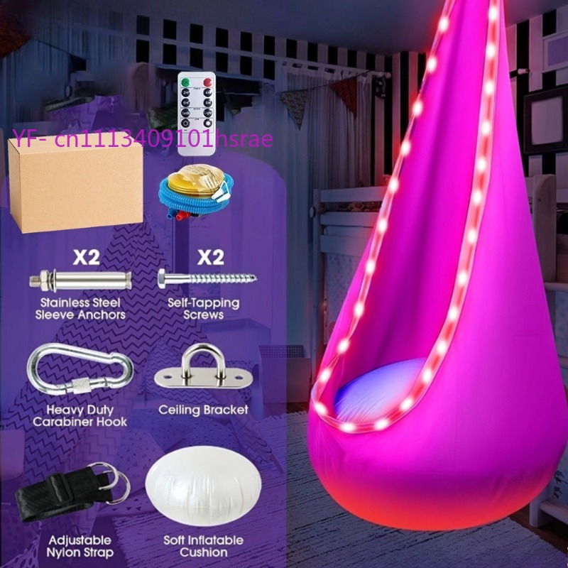 Kids Outdoor Hammock Chair - Parlayan LED'li Şişme Hamak Taşınabilir Peluş