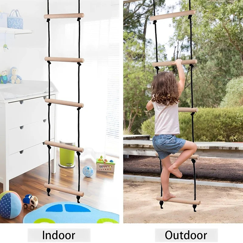 Kids Outdoor Swing Set - Çocuklar için Tırmanma Halatı Merdiveni Ahşap